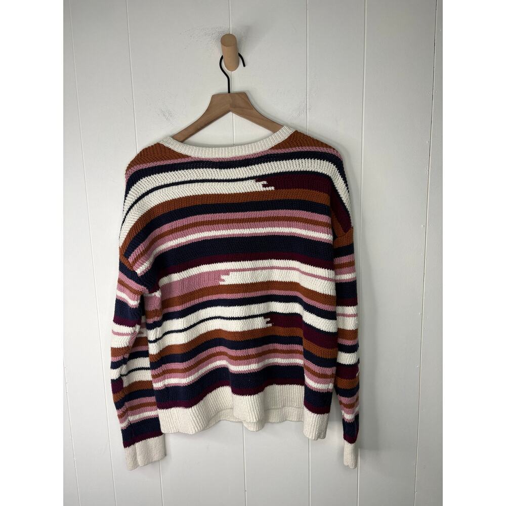 ☀️SALE☀️ Boho Stripe Chunky Knit Crewneck Sweater Large Mauve Cottagecore Cozy - Picture 5 of 7